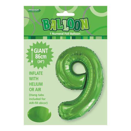 Lime Green Number 9 Foil Balloon - 86cm - The Base Warehouse