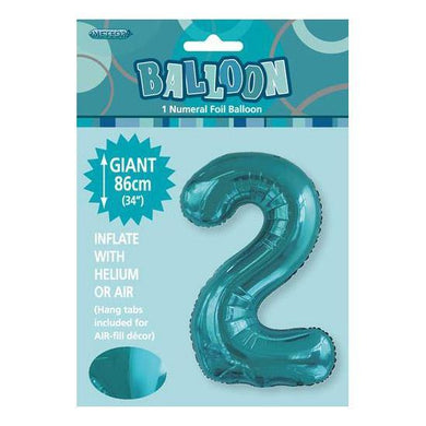 Teal Number 2 Foil Balloon - 86cm - The Base Warehouse