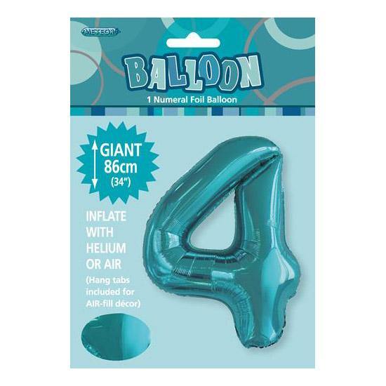 Teal Number 4 Foil Balloon - 86cm - The Base Warehouse