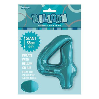 Teal Number 4 Foil Balloon - 86cm - The Base Warehouse
