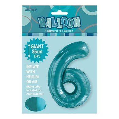 Teal Number 6 Foil Balloon - 86cm - The Base Warehouse