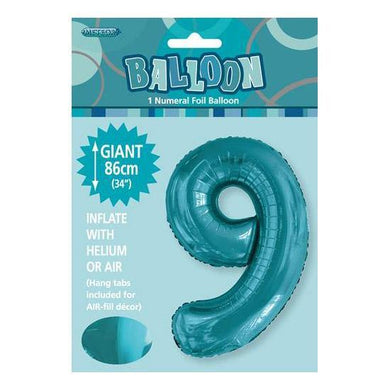 Teal Number 9 Foil Balloon - 86cm - The Base Warehouse