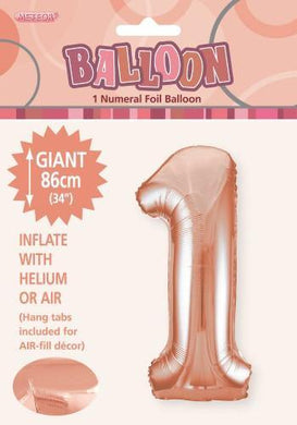 Rose Gold Numeral 1 Foil Balloon - 86cm - The Base Warehouse