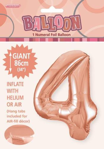 Rose Gold Numeral 4 Foil Balloon - 86cm - The Base Warehouse