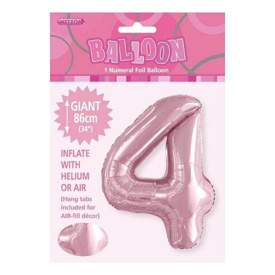 Light Pink Number 4 Foil Balloon - 86cm