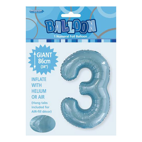 Powder Blue Number 3 Foil Balloon - 86cm