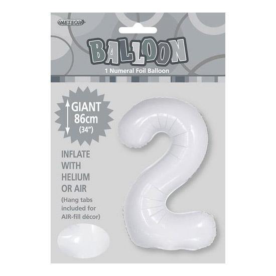 White Number 2 Foil Balloon - 86cm - The Base Warehouse