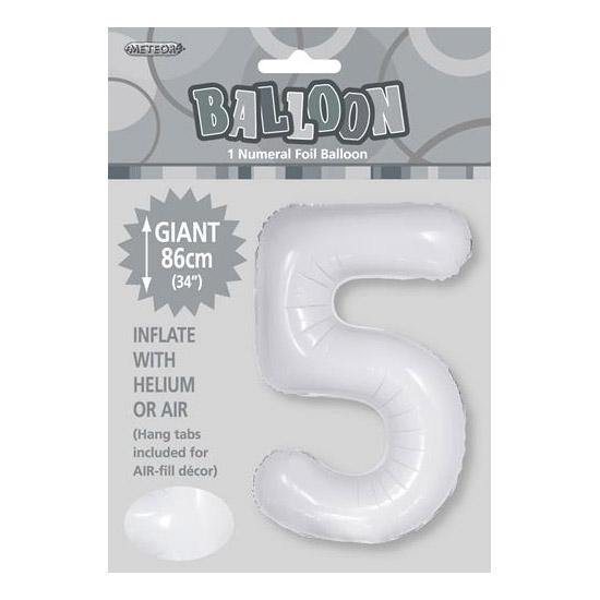 White Number 5 Foil Balloon - 86cm - The Base Warehouse