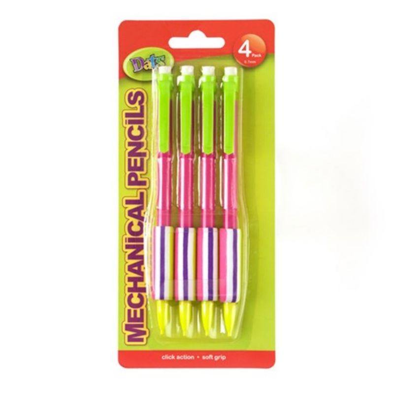4 Pack HB Mechanical Pencils with Round Barrel Soft Grip - The Base Warehouse