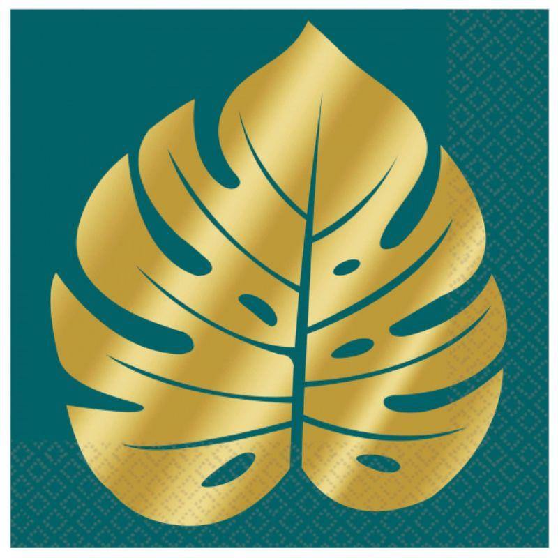 16 Pack Metallic Palm Leaves Beverage Napkins - 24cm - The Base Warehouse
