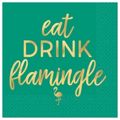 16 Pack Eat Drink Flamingle Beverage Napkin - The Base Warehouse
