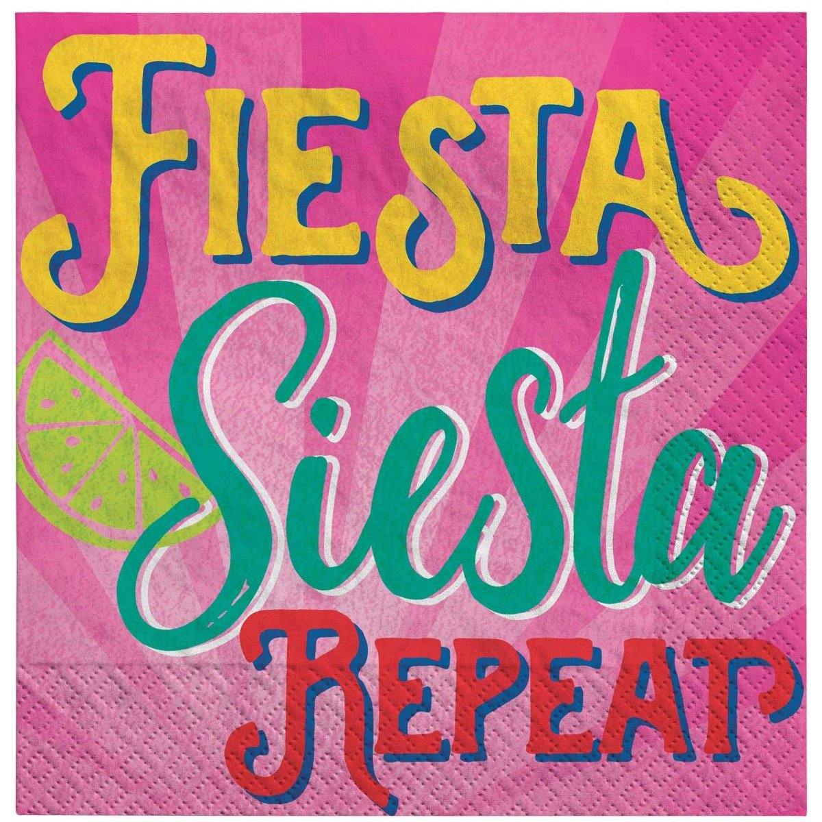 16 Pack Fiesta Siesta Repeat Beverage Napkins - 25cm - The Base Warehouse