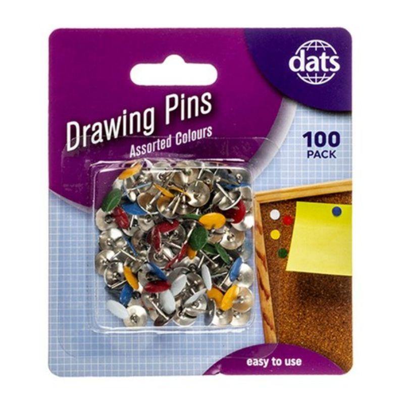 100 Pack Assorted Colour Drawing Pins - The Base Warehouse