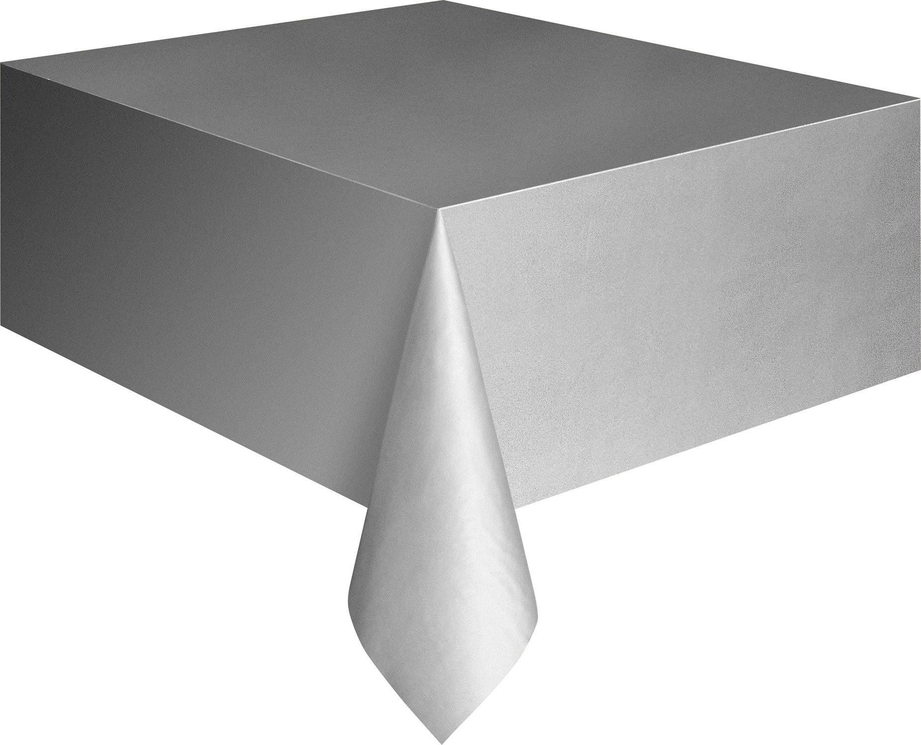 Silver Plastic Rectangle Tablecover - 137cm x 274cm - The Base Warehouse