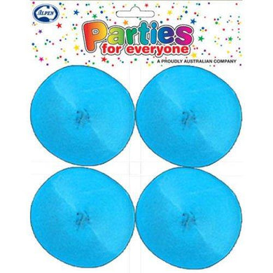 4 Pack Azure Blue Crepe Streamers - 3.5cm x 13m - The Base Warehouse