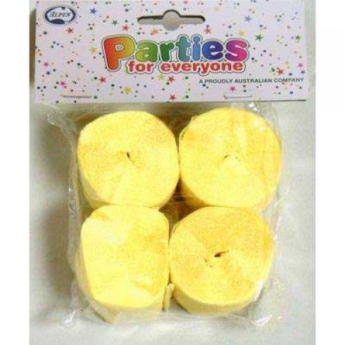 4 Pack Canary Yellow Crepe Streamers - 3.5cm x 13m - The Base Warehouse