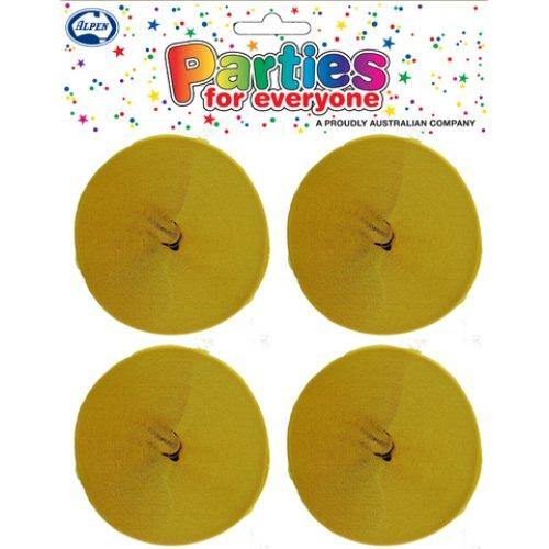 4 Pack Honey Yellow Crepe Streamers - 3.5cm x 13m - The Base Warehouse