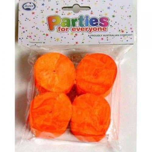 4 Pack Orange Crepe Streamers - 3.5cm x 13m - The Base Warehouse