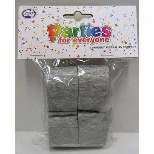 4 Pack Shimmer Silver Crepe Streamers - 3.5cm x 13m - The Base Warehouse