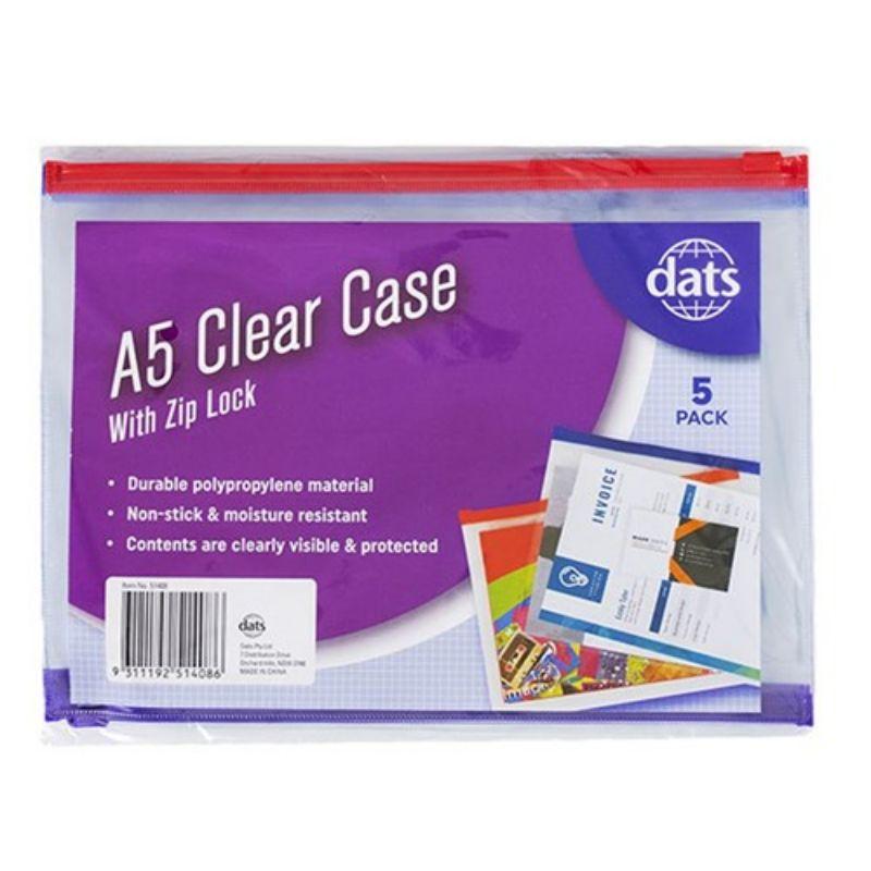 5 Pack Clear Zip Case - A5