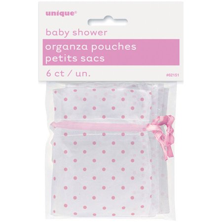 6 Pack Pink Dots Baby Shower Organza Bags