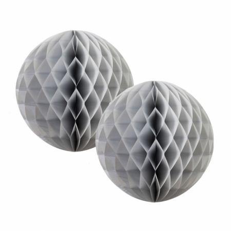 2 Pack Metallic Silver Honeycomb Balls - 15cm - The Base Warehouse
