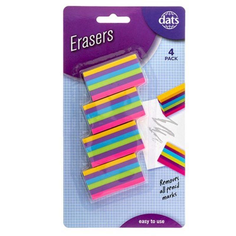 4 Pack Rainbow Design Erasers - 50mm x 22mm x 10mm - The Base Warehouse