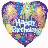 Load image into Gallery viewer, Happy Birthday Fireworks Heart Foil Balloon - 45cm - The Base Warehouse
