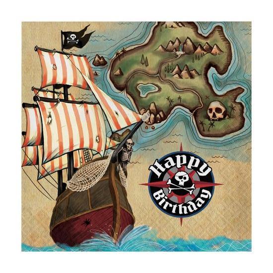 16 Pack Pirate Map Happy Birthday Napkins - 2Ply - The Base Warehouse
