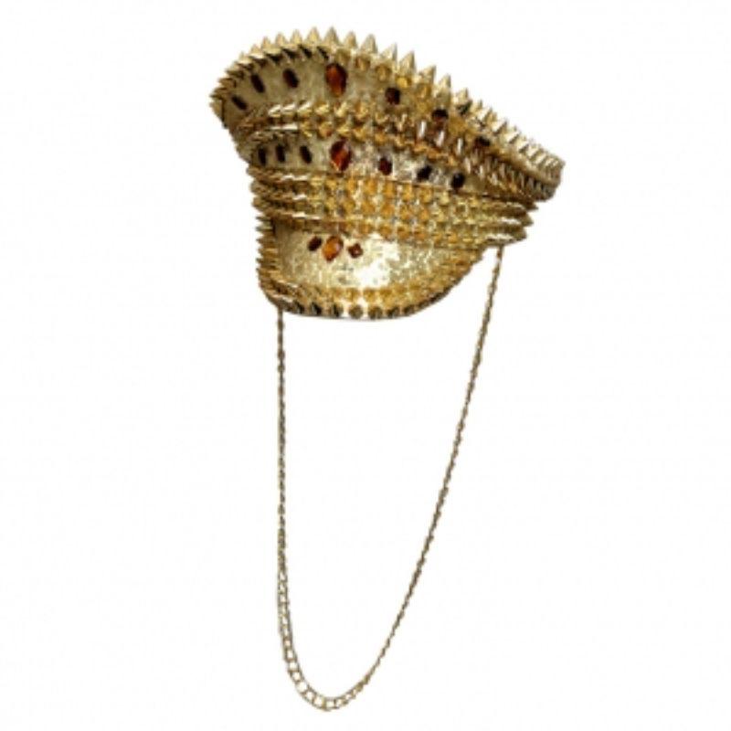 Gold Sequin Police Hat with Matching Chain