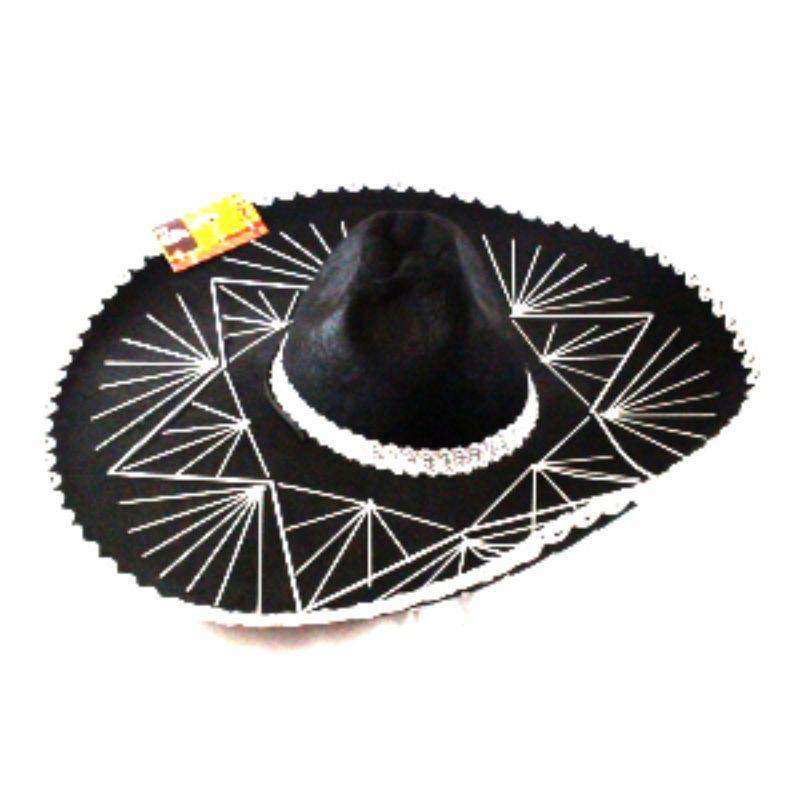 Black Mexican Hat with String Design - The Base Warehouse