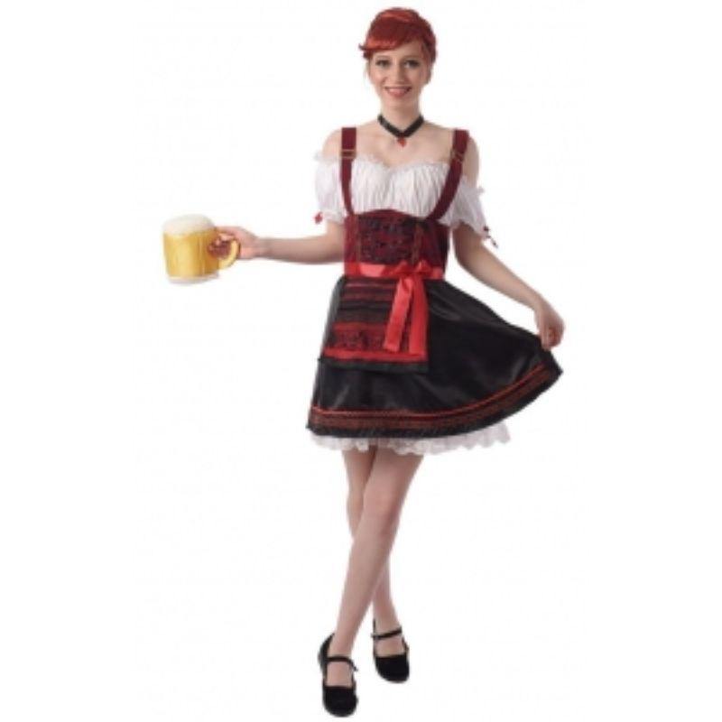 Womens Beer Girl Costume with Red Sash and Dress Choker - The Base Warehouse