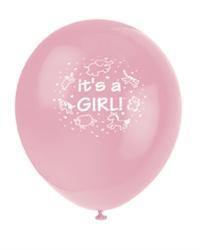 6 Pack Pink Its a Girl Latex Balloons - 30cm - The Base Warehouse