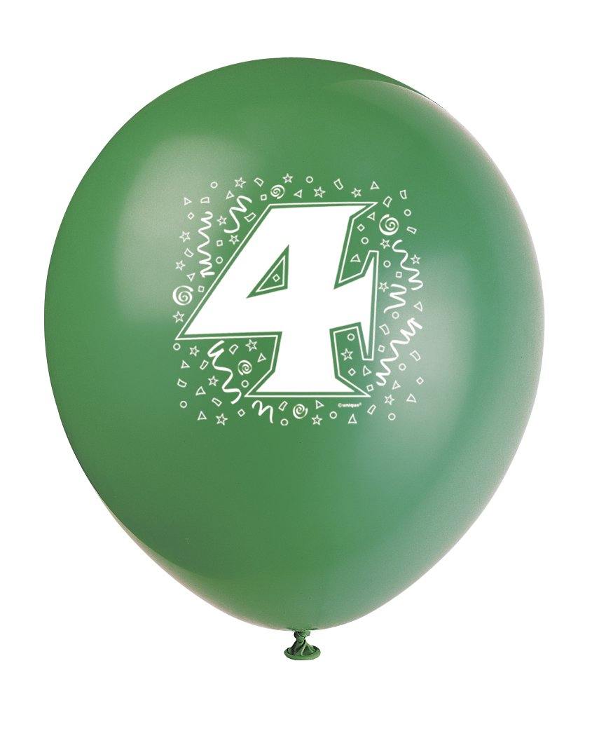 6 Pack Assorted Colours Numeral 4 Latex Balloons - 30cm - The Base Warehouse