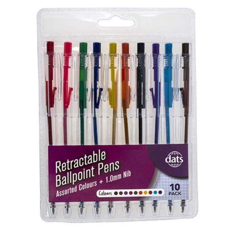 10 Pack Mixed Retractable Ballpoint Pens - The Base Warehouse