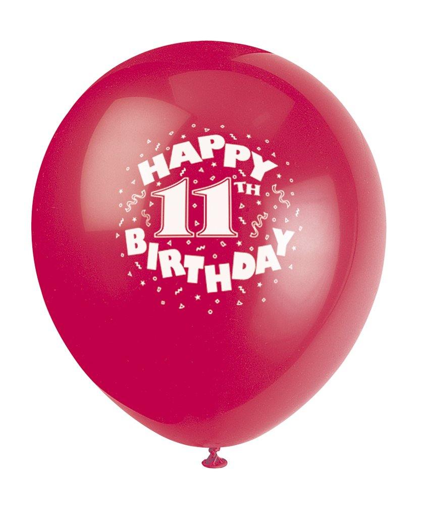 6 Pack Assorted Colours Happy 11th Birthday Latex Balloons - 30cm
