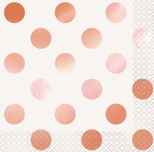 16 Pack Rose Gold Foil Dots Lunch Napkins - The Base Warehouse