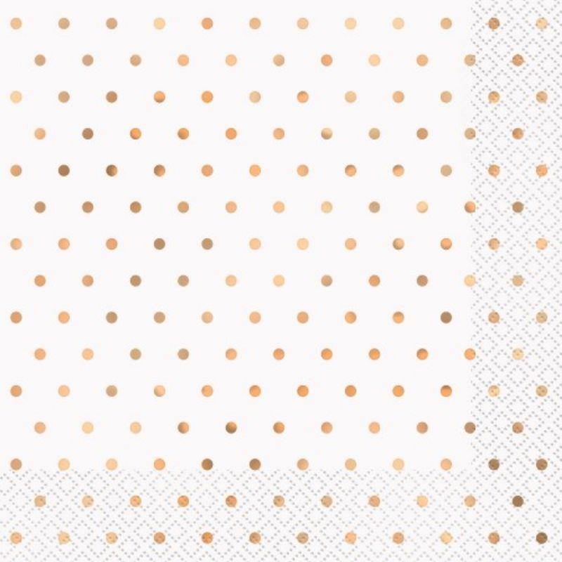 16 Pack Rose Gold Foil Mini Dots Lunch Napkins - 33cm x 33cm - The Base Warehouse