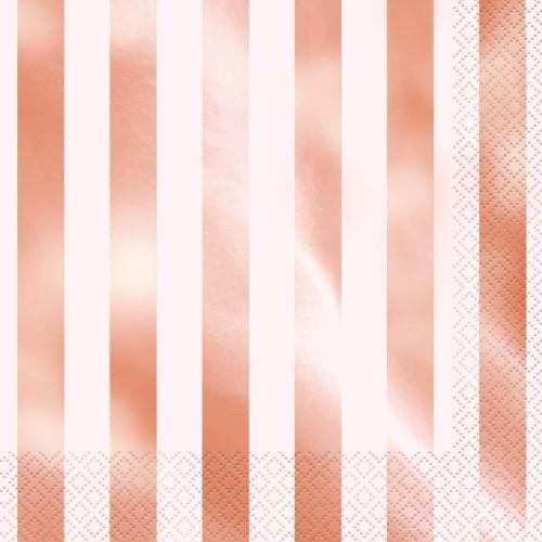 16 Pack Rose Gold Striped Luncheon Napkins - The Base Warehouse
