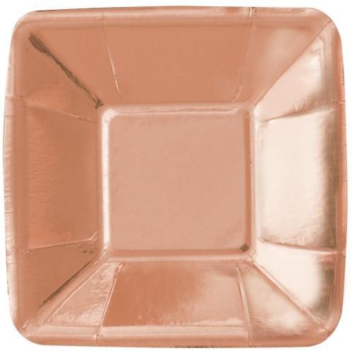 8 Pack Rose Gold Square Paper Plates - 13cm - The Base Warehouse