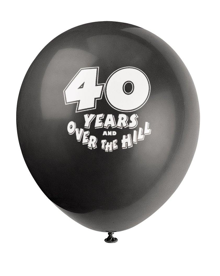 6 Pack Black 40 Years Over the Hill Latex Balloons - 30cm