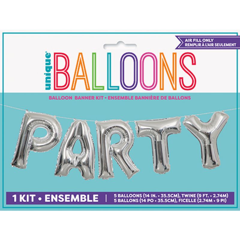 Silver PARTY Foil Letter Balloon Kit