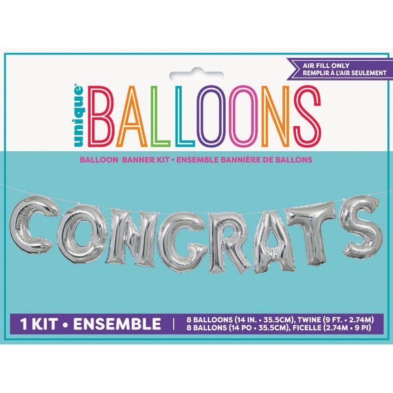 Silver Congrats Foil Letter Balloon Kit - 35.5cm