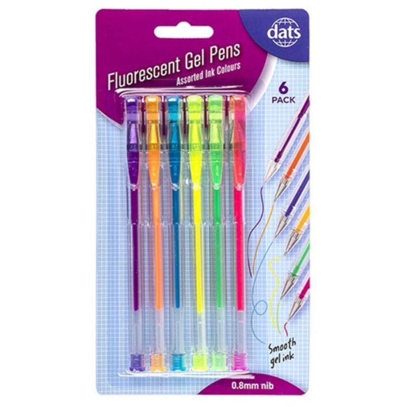 6 Pack Mixed Colours Fluro Ink Gel Pen - The Base Warehouse