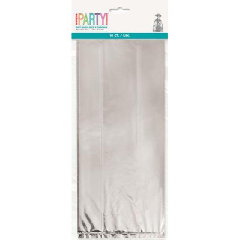 10 Pack Metallic Silver Cello Bags - 12.5cm x 28cm - The Base Warehouse