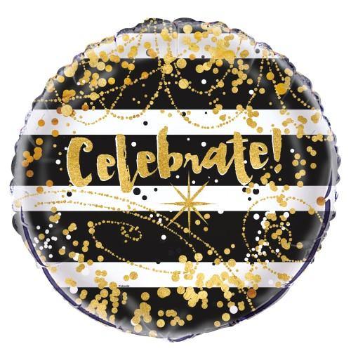 Black & Gold Celebrate Foil Balloon - 45cm - The Base Warehouse