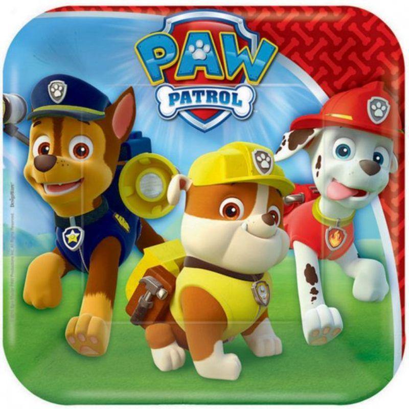 8 Pack Paw Patrol Paper Square Plates - 18cm