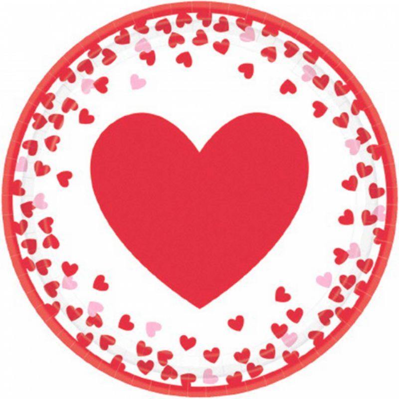 8 Pack Confetti Hearts Round Plates - 17cm - The Base Warehouse