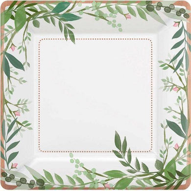 8 Pack Love & Leaves Square Paper Plates - The Base Warehouse