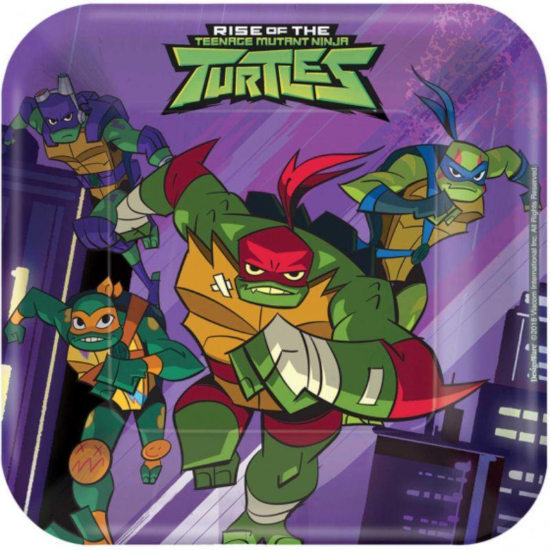 8 Pack Rise of the Teenage Mutant Ninja Turtle Square Plates - 17cm - The Base Warehouse